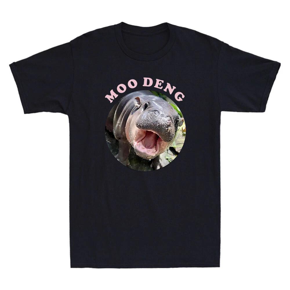 Men s and Women s T-shirts Moo Deng Bouncy Pig In Thai Picture Cute Baby Hippo Meme Novelty XXXXL