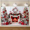 Yeele Christmas Fireplace Photography Backdrop Red Bow Socks Wreath Xmas Tree Gifts Decor Kids Family Portrait Photo Background
