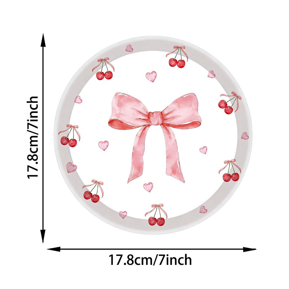10pcs Pink Color Disposable Tableware Sweet Cherry Theme Disposable Material Cherry Theme Tableware Paper Material 7Inch Size