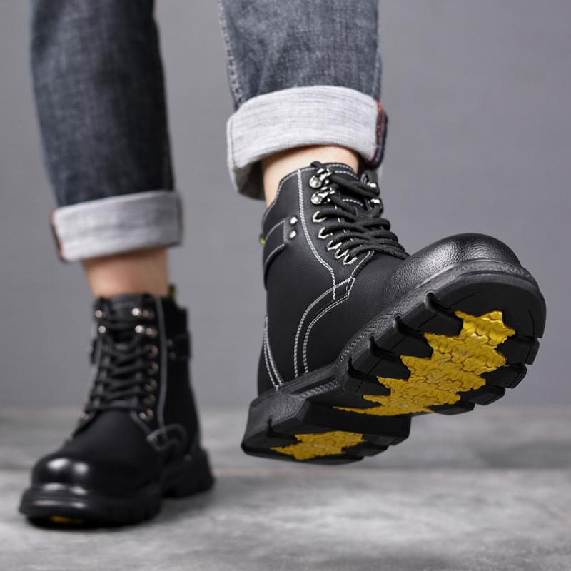 Fashion Autumn Winter Cowhide Velvet Warm Ankle Boots for Men Fashion Platform Casual Men's Luxury Shoes Designer Black Ankle Boots Male