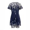 Damen Midi-Kleid mit Rundhalsausschnitt, kurzen Ärmeln, Regular Fit, mittelhohem Bund, Blumendruck, lässiges, lockeres Tunika-Kleid