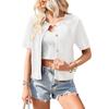 Women European Style Short Sleeve Button Front Cropped Round Neck Knitted Cardigan Sweater