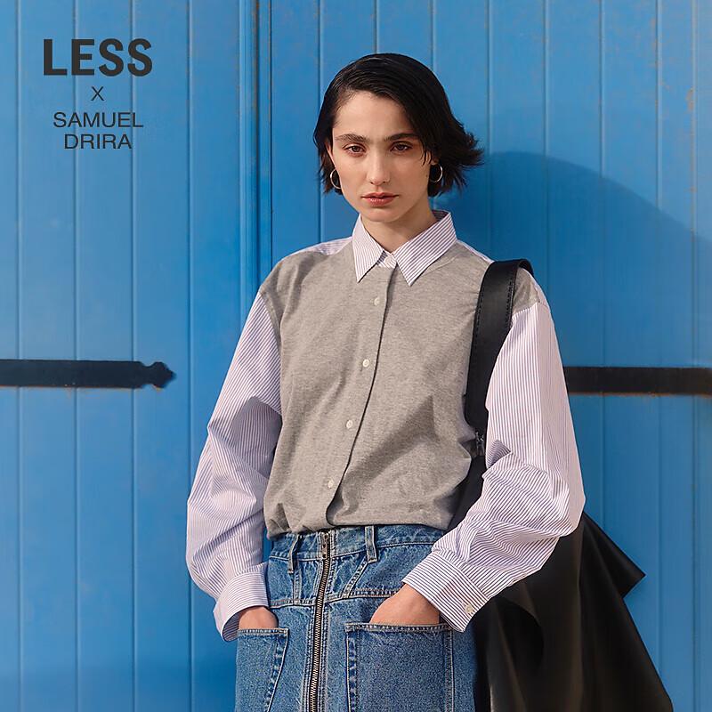 LESS 2025 Spring Blue & White Plaid Long Straight Shirt S