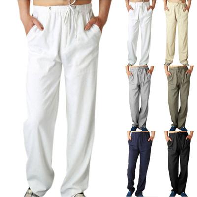 Men's Linen Cotton Trousers, Summer Loose Lightweight Casual Linen Trousers, Men's Casual Home Comfort Trousers