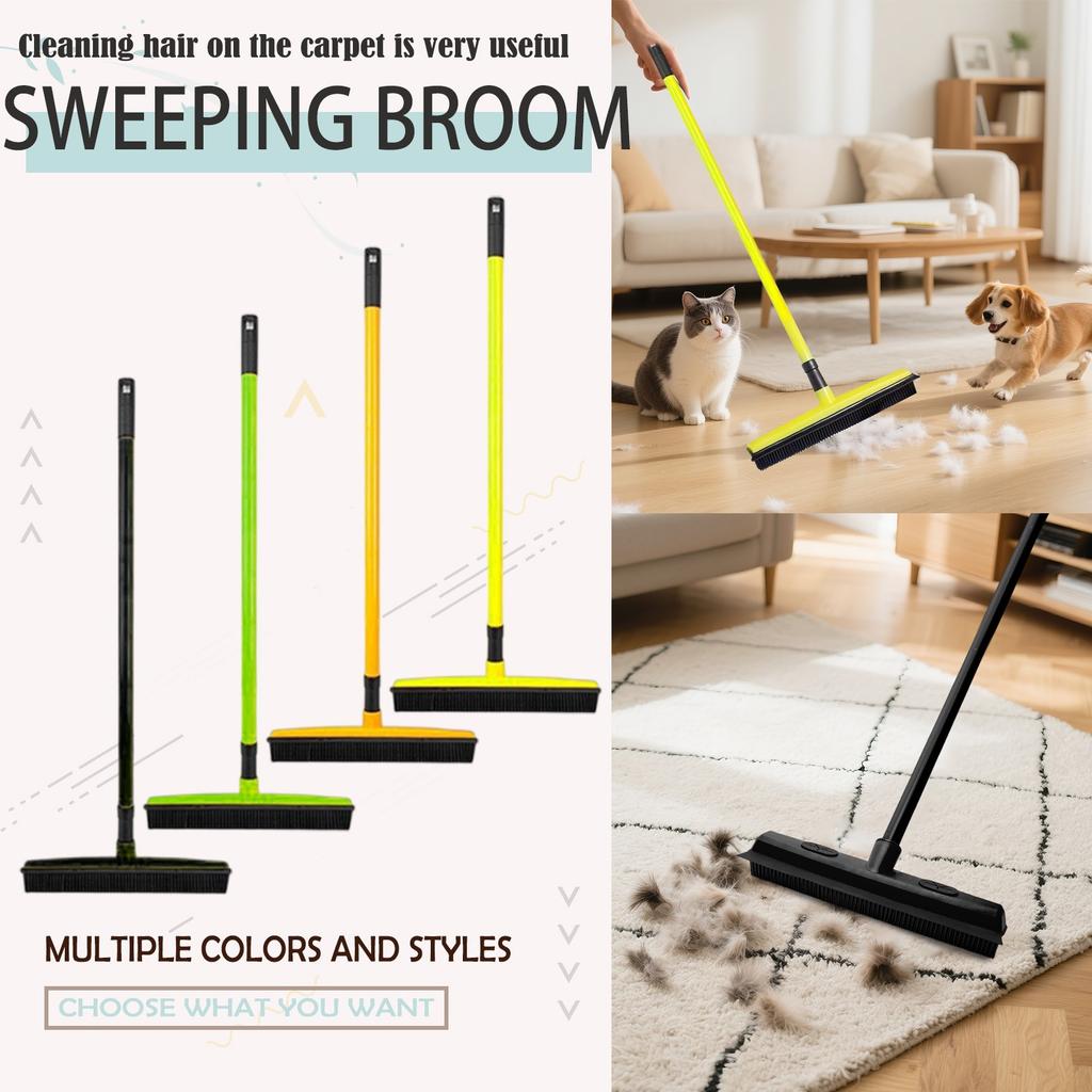 Pet Hair Rubber With Squeegee, With 48in Telescopic Handle For Carpet, Tile And Hardwood