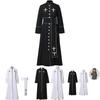 Women's Priest Robe With Stand Collar Roman Cassock Belt Street Style White/black Xs-5xl