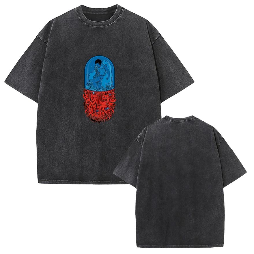 Akira Manga Print T-shirt Capsule Graphic Vintage Washed Oversized T Shirt Summer Short Sleeve Tee Cotton Men Women Clothing