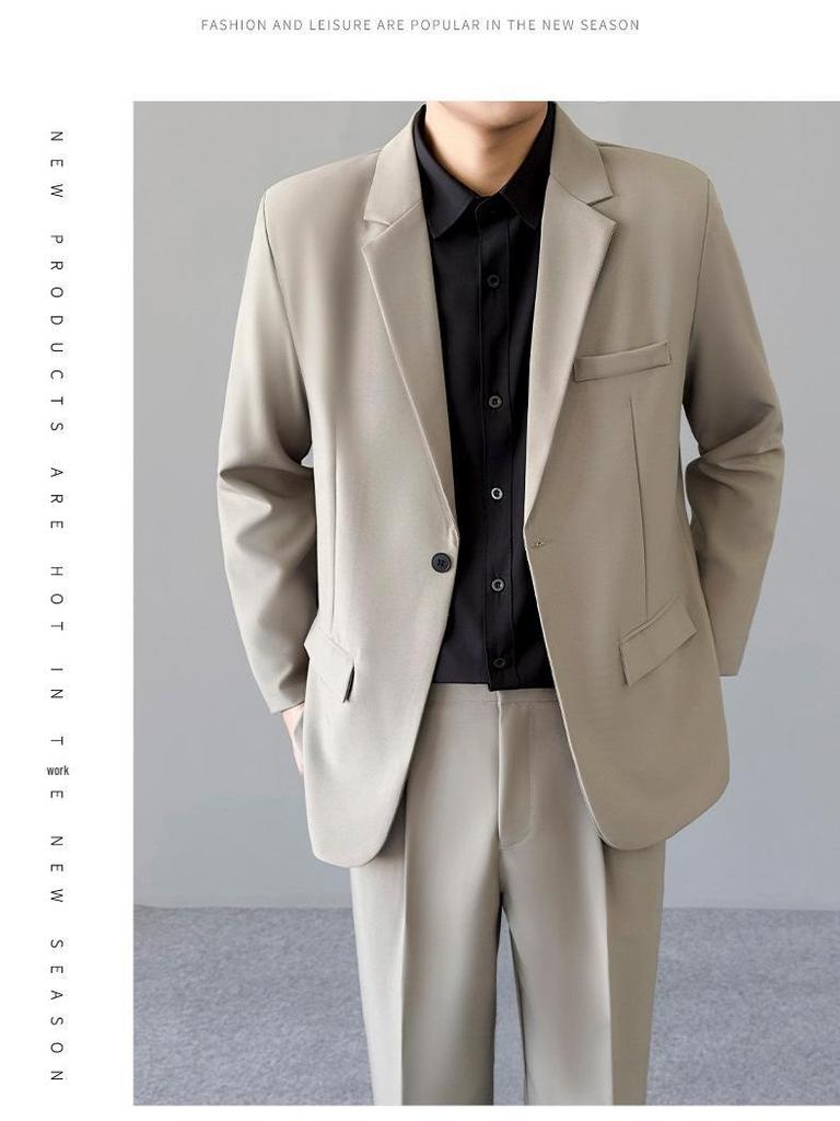 Korean Trendy Black Suit Set for Men: Stylish, Handsome, Slightly Mature Formal Wear