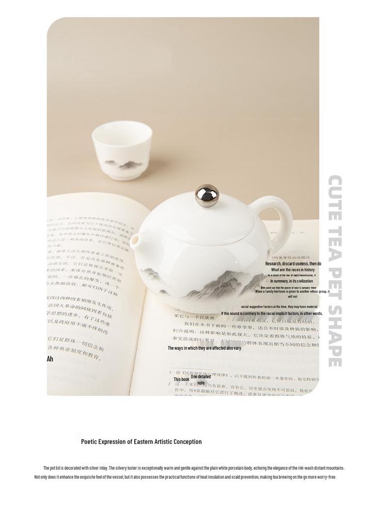 Sheep Fat Jade Portable Ceramic Tea Set - One Pot, Two Cups, Travel-Friendly Souvenir.