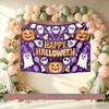 Pumpkins Ghosts Skulls Halloween Celebration Banner, Multicolor Polyester Backdrop for Party Decorations