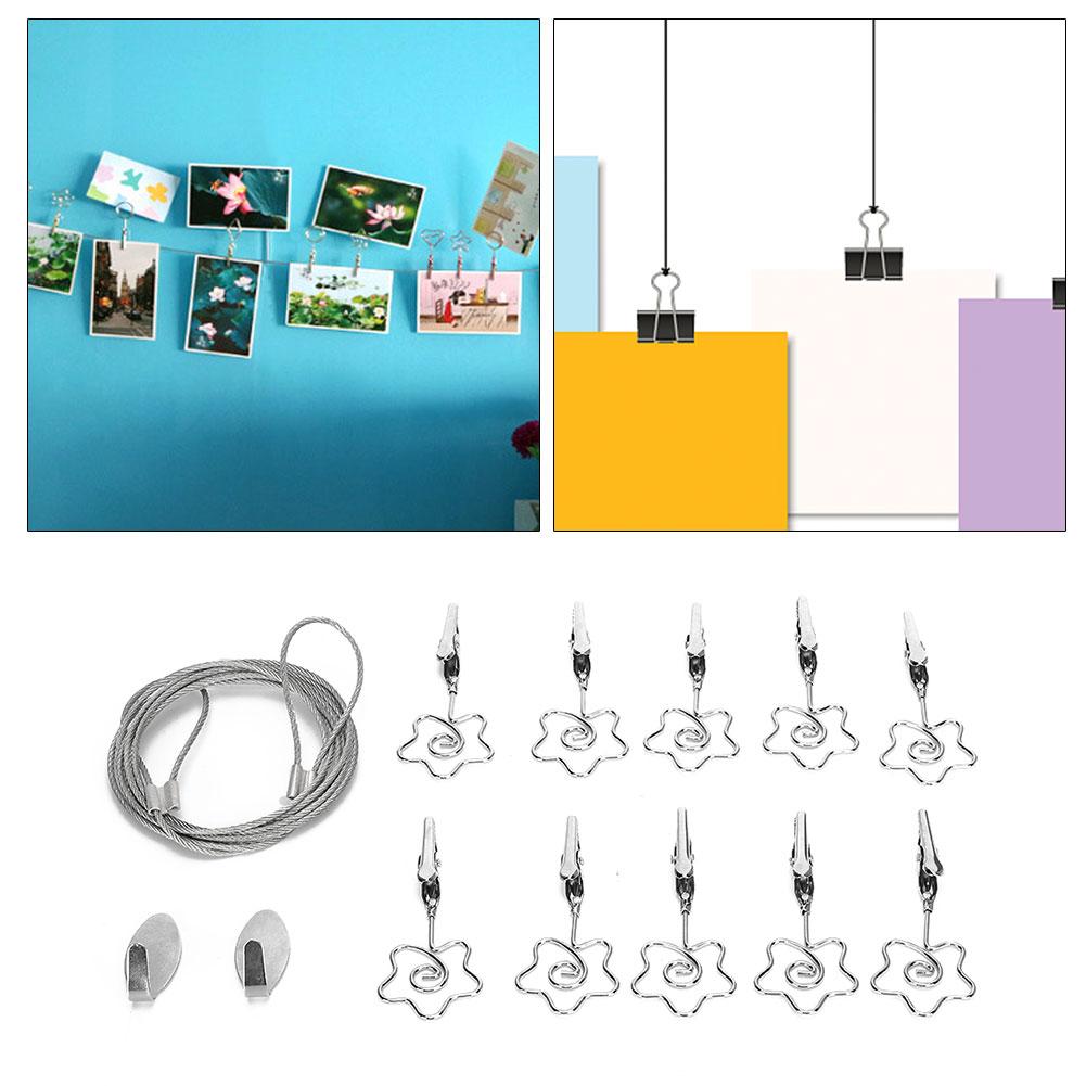 10Pcs Photo String Clip Picture Postcard Display Hanger Steel Silver Flower Bedroom Wall Decor