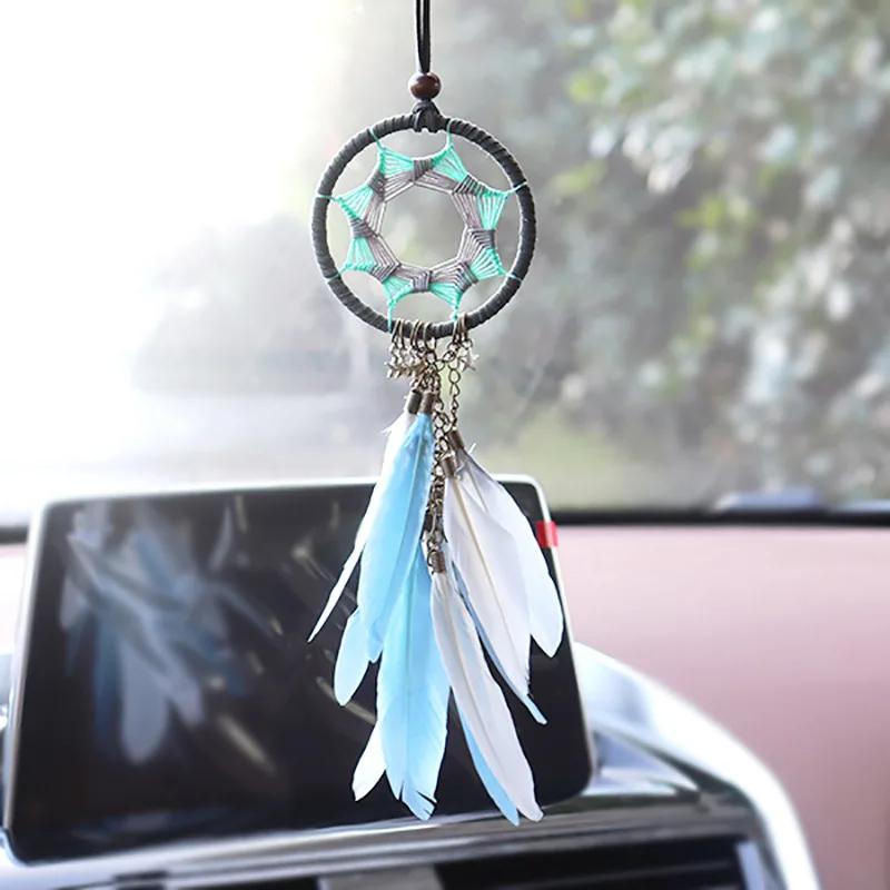 Dreamcatcher Pendant Feather Car Interior Decoration Pendant 2024 Gifts New Women Creative Car Rearview Mirror Pendant Ornaments