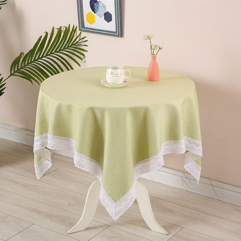 

2025 New Arrival Tablecloth Table Cloth For Home Cream Style Pure Color Cotton Linen Tablecloth Rectangular Square Tablecloth Fabric Bean Green with lace size 50*50cm