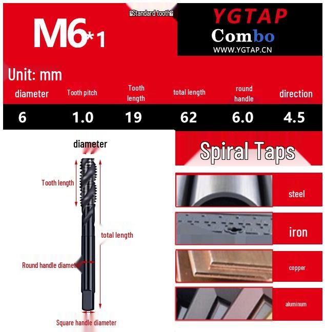 Spiral Tip Cobalt Machine Tap for Stainless Steel, M3-M16