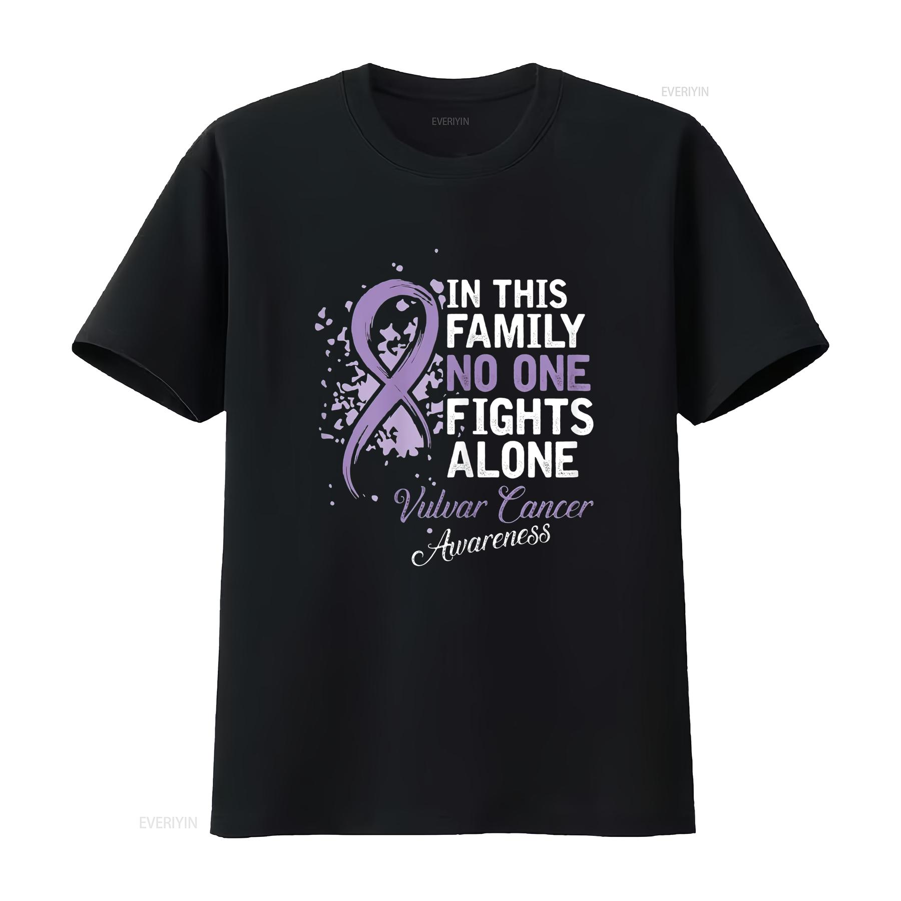 

Womens In This Family No One Fights Alone T Shirt Vulvar Cancer Black vintage Washed Stretched Comfortable 4XL