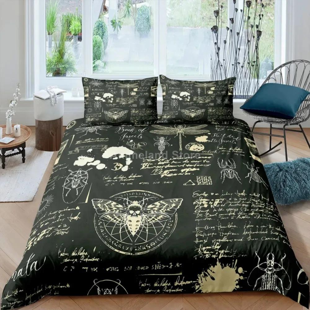 Gothic Skul Soft Duvet Cover Set, Death Moth Plus Flowers Warm Comforter Cover King Personalized Skeleton Bones Beding Sets Black Cream