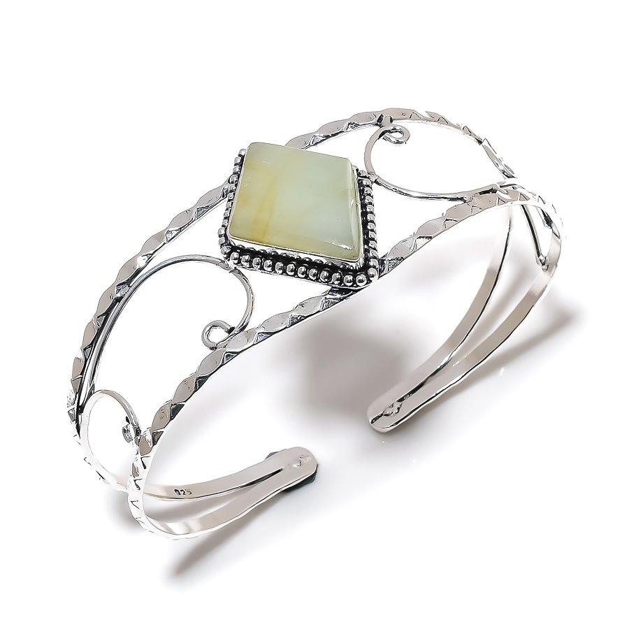 Aquamarine Gemstone Handmade 925 Sterling Silver Cuff Bangle Adjustable SU-10163