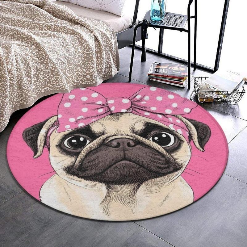 Cute Dogs Pattern Round Rug Adorable Puppy Pattern Carpet Soft Non-Slip Circle Floor Decor Mat for Living Room Bedroom Hallway