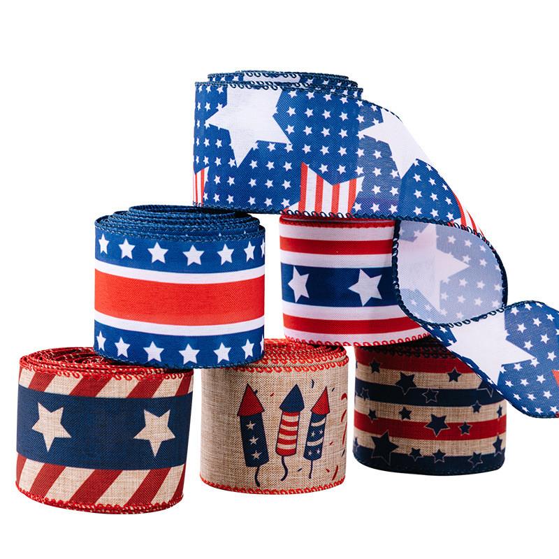 Independence Classic Day Celebration Decor American Fabric Ribbons In Red White And Hues Blue