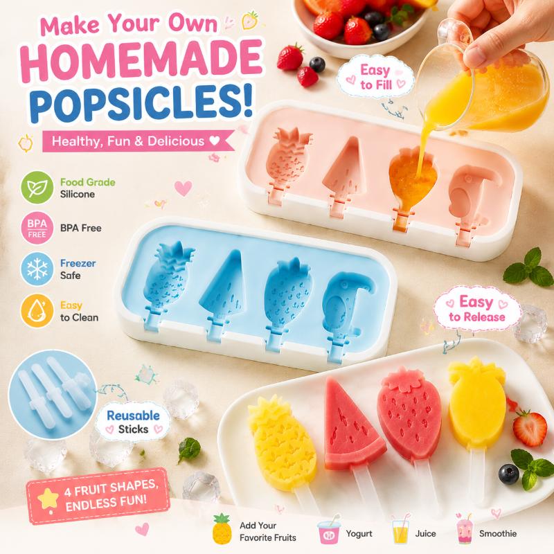 Food Grade Silicone Popsicle Molds Cute Fun Shapes Non Stick Design For Homemade Summer Treats For Kids Family