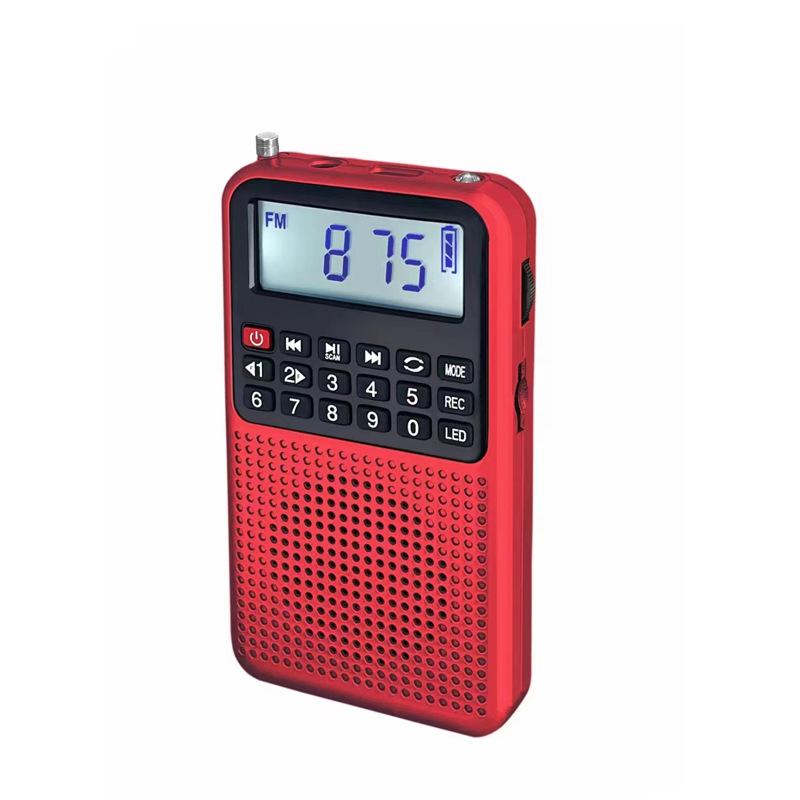 Mini-Taschen-UKW-Radio Hohe Empfindlichkeit Radioempfänger Tragbarer Bluetooth-Lautsprecher Rekorder mit LED-Licht Unterstützung für TF-Karte Headset
