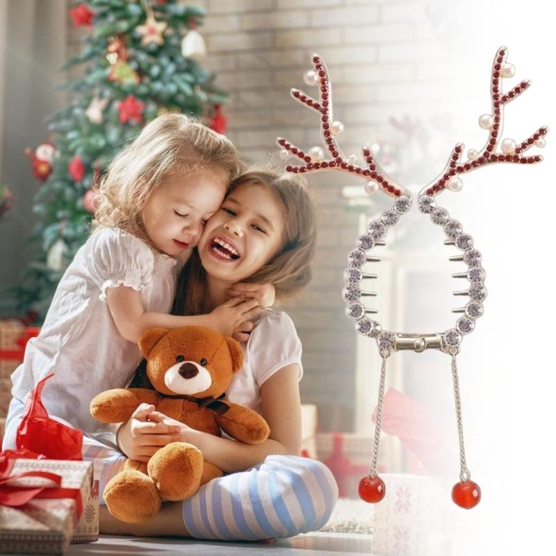 Holiday Deer Antlers Hairpin For Christmas Party Decoration Durable Hair Clip For Updos And Ponytails