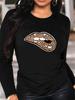 100% Polyester Women's Spring and Autumn Fashion Comfortable Long Sleeve Love Footprint Pattern Printed Round Neck T-shirt