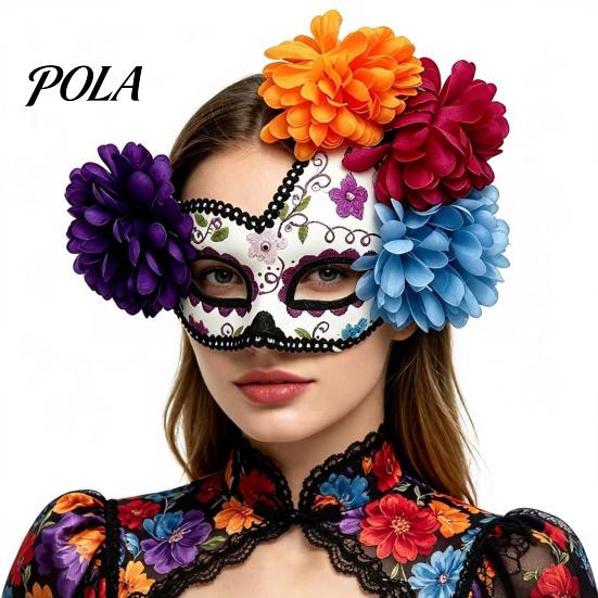 Breathable Skull Face Masque Halloween Masquerade Masque, Flower Mexican Day of The Dead Comfortable Eye Cushion for Costume, Fancy Dress, Cosplay