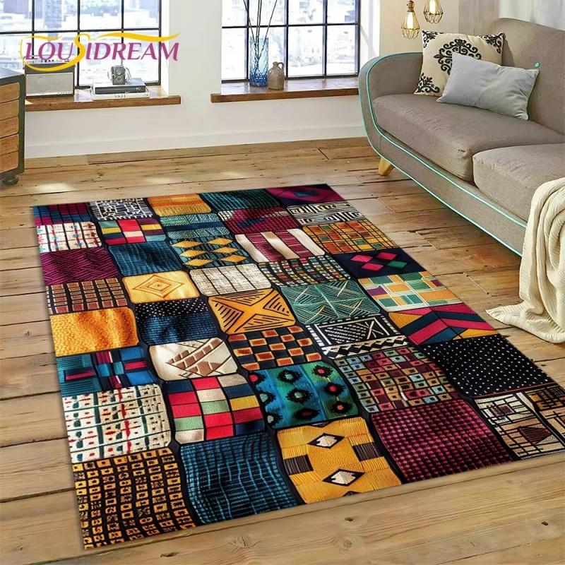 3D Ethiopia Colorful Flower Woven Art Baskets Mandala Rug Carpet for Living Room Bedroom Home Decor,Non-slip for Sofa Doormat