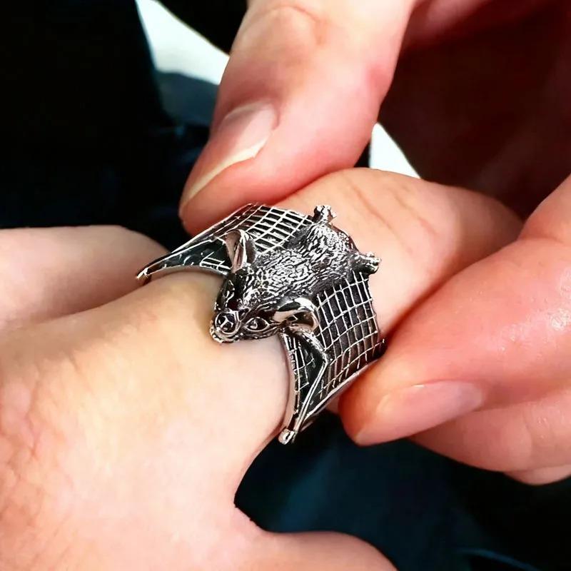 Halloween Bat Ring Adjustable Gothic Vintage Design Open Finger Ring Unisex for Cosplay Parties Punk Style Jewelry Gift