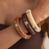 SHIXIN Exaggeration Wooden Wide Chunky Bangles for Women Geometric Irregular Inlaid Flower Stone Smudging Bracelet Punk Jewelry