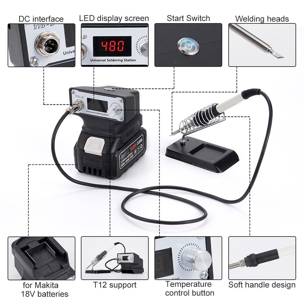 70W T12 Digital Display Electric IC Welding Soldering Iron Repair Solder Tool Wireless Portable Resistance Welder Station
