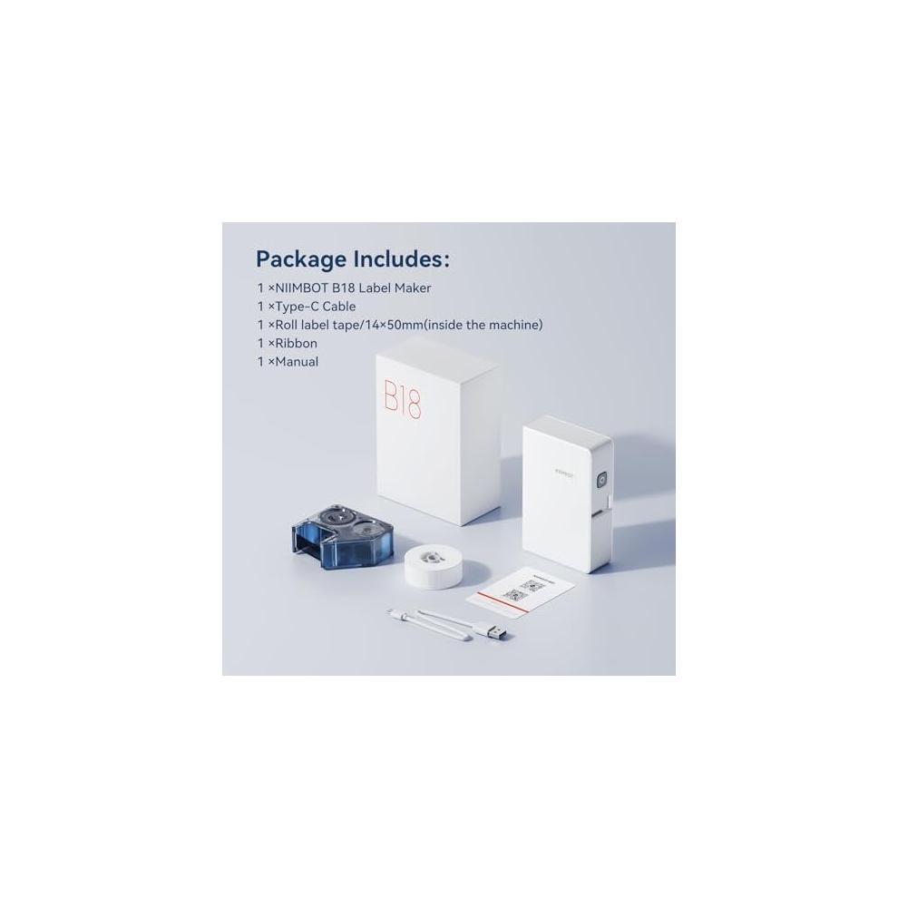 B18 Portable Label Maker, Wireless Bluetooth Connection, Mobile Editing, Support Color Printing, Mini Sticker Printer for Labeling Office Files, White