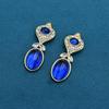 Vintage Blue Gemstone Gold-Plated Geometric Stud Earrings