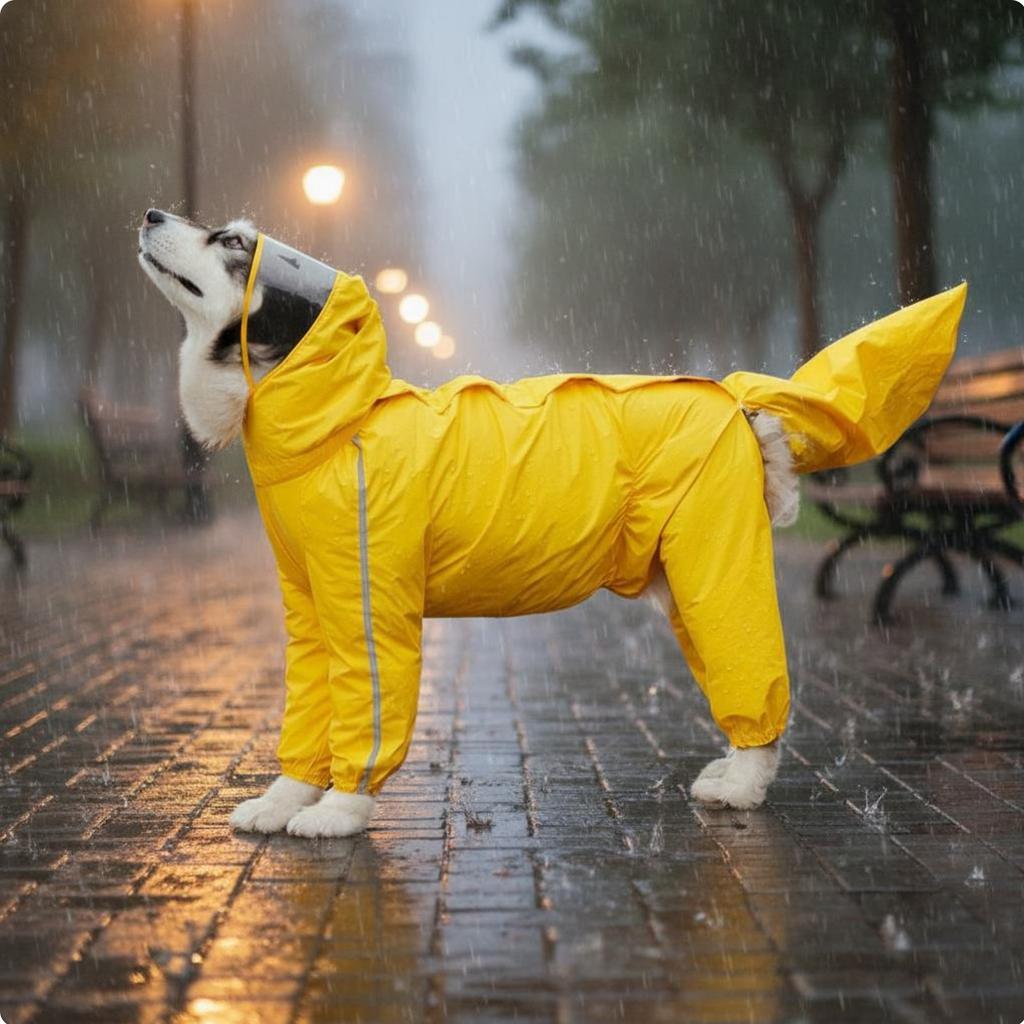Four-Legged Dog Raincoat Gender Specific Design Full Coverage Dog Raincoat Pet Apparel Hood with Clear Visor for Large Dogs