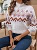 Autumn Winter Women's Jacquard Pullover Sweater - Half-High Collar, Long Sleeve, Casual Loose Knitwear