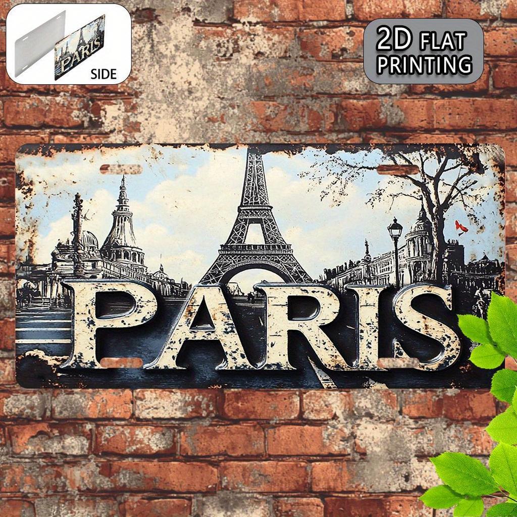 Paris Frankreich Eiffelturm Vintage Kennzeichen Stil Aluminium Metallschild Retro Französische Stadtlandschaft Reise Souvenir Wandkunst Dekoration