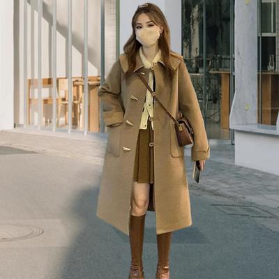 Women Winter Coat Formal Business Style Turn-down Collar Single-breasted Horn Buttons Mid Length