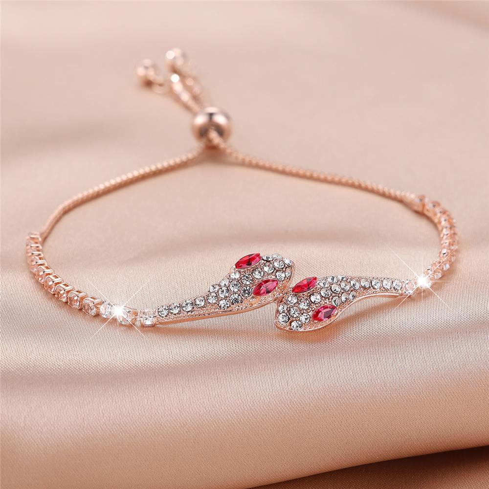 Charm Female Red Green Zircon Stone Snake Bracelet Cute Rose Gold Color Adjustable Wedding Jewelry For Women