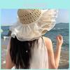 French Lace Straw Hat With Wide Brim For Summer Beach Sun Protection And Breathability