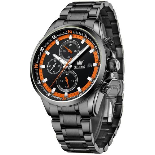 OLEVS Men's Quartz Watch, Popular, Stylish, Multi-Function Watch with Stainless Steel, Waterproof, Date Display, Analog, Fashionable, Student or Offic