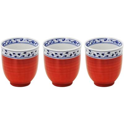 Mino Ware Tea Cup Set 3 Pieces Red Pattern Diameter 7.5cm Capacity 200ml Ceramic Tableware Microwave Dishwasher Safe