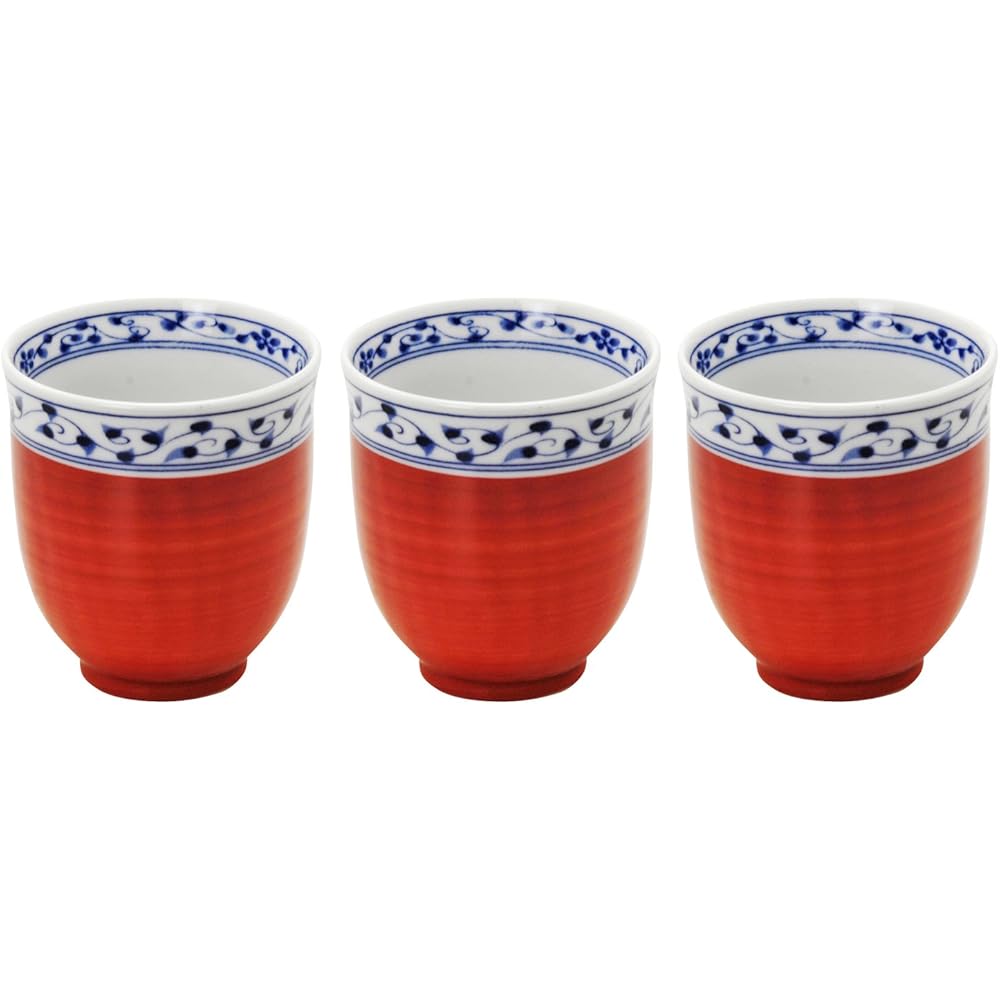 Mino Ware Tea Cup Set 3 Pieces Red Pattern Diameter 7.5cm Capacity 200ml Ceramic Tableware Microwave Dishwasher Safe