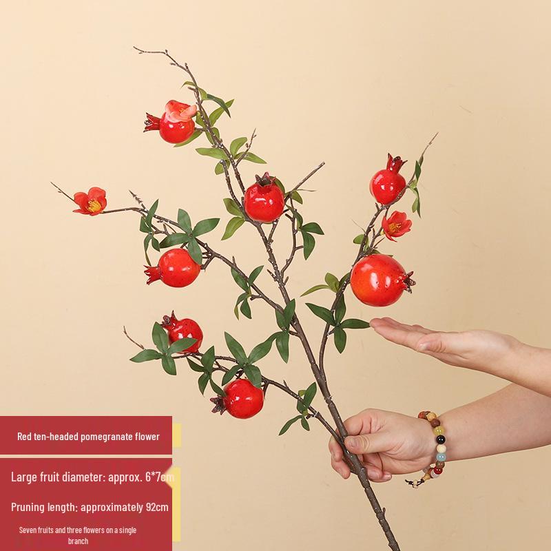 Artificial Pomegranate Persimmon Branch: Red Berry Fruit for Living Room or Entrance Hall Decoration - Chinese Style