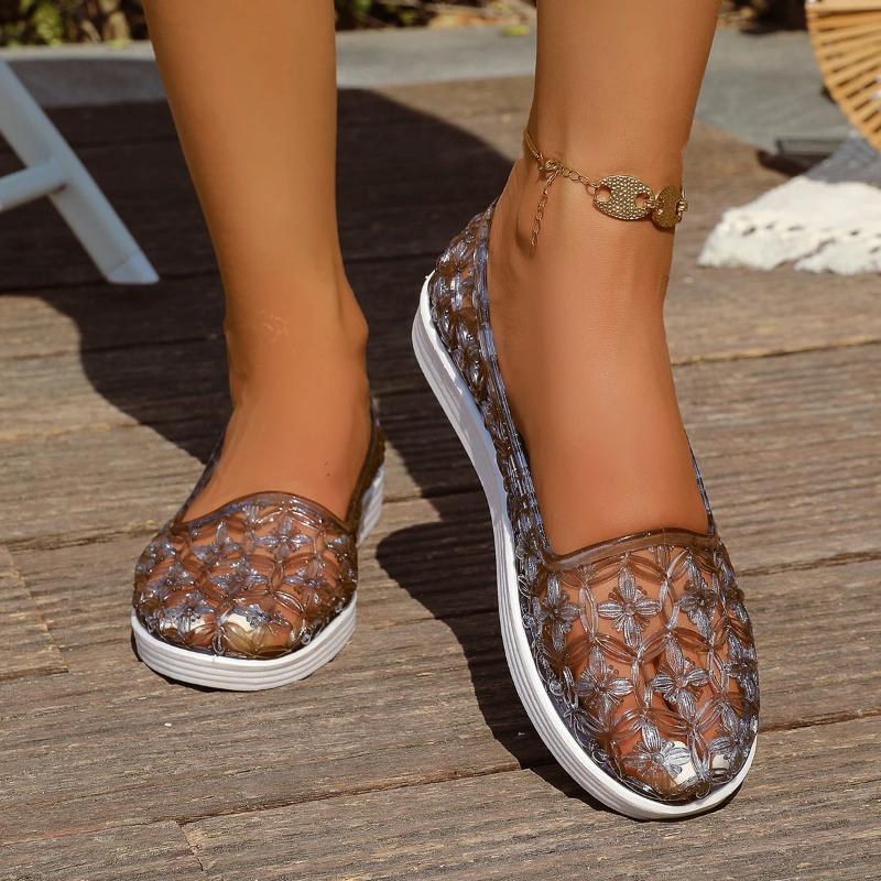 2025 Summer Women's Sandals Flat Women's Single Shoes Transparent Women's Beach Sandals Slip-on Hole Shoes