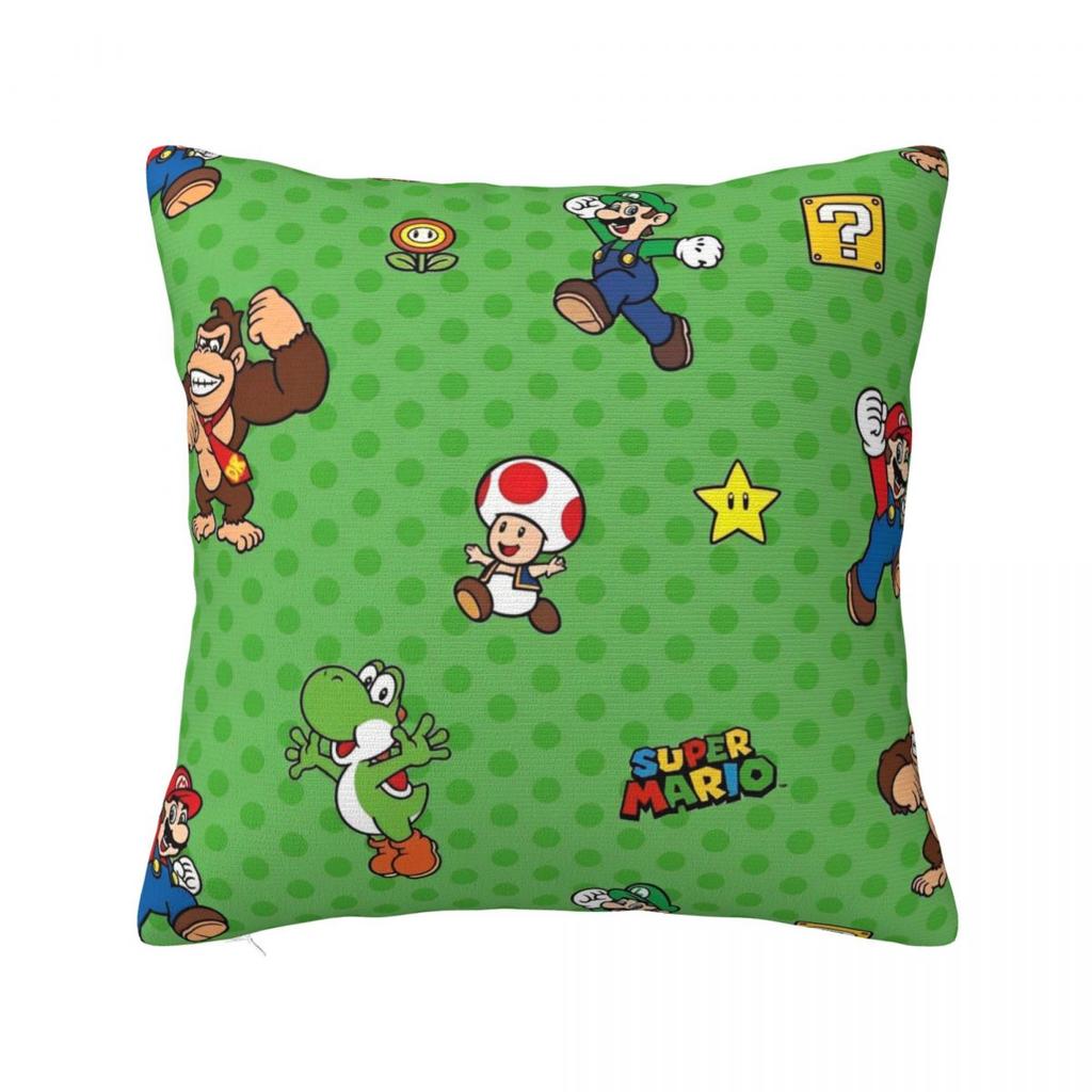 Marios Square Pillowcases Polyester Seat Luigi Mushroom Yoshi Cushion Cover Funny Pillow Cover 45*45