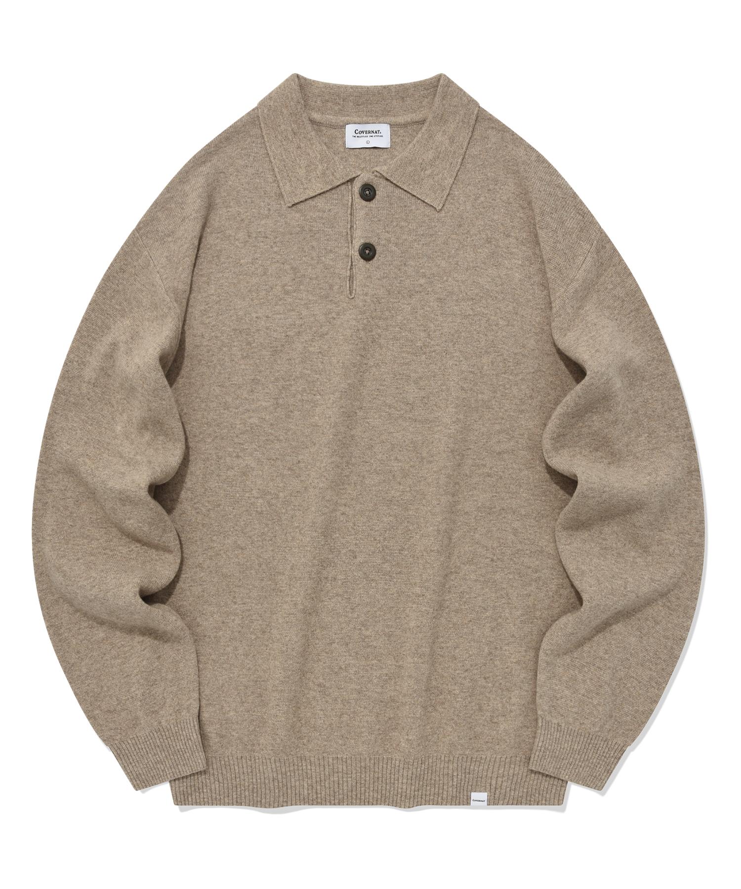 Covernat Lambswool Collared Knit Beige Beige/S