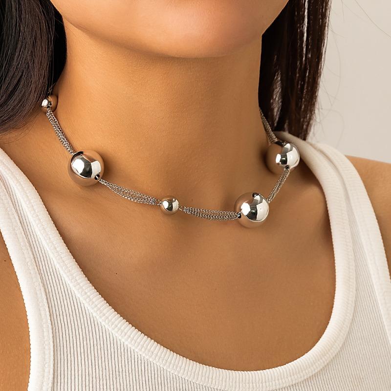 

Meier Punk style creative round bead faux pearl tassel necklace - women s unique design patchwork choker