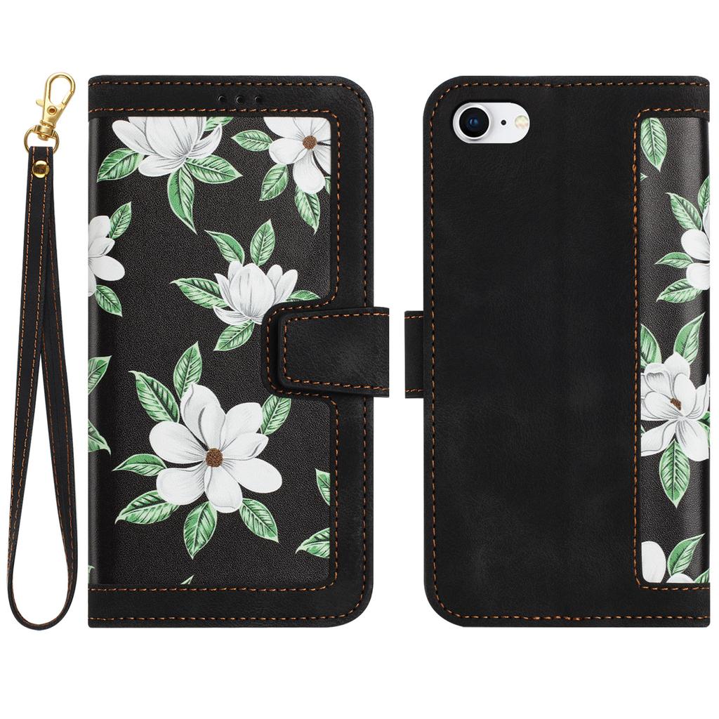 For iPhone 16e Case PU Leather Floral Phone Cover with Card Slots