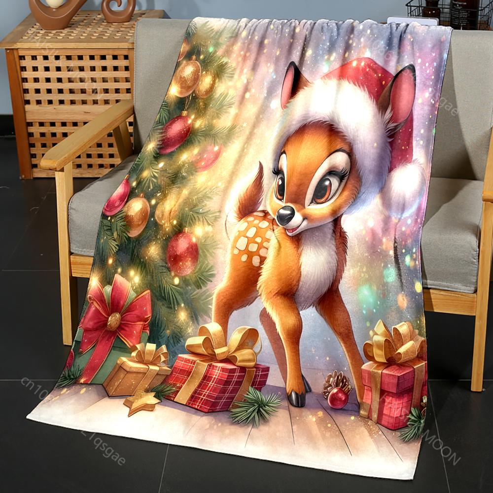 

Festive Deer with Christmas Tree Pattern Blanket Flannel Material Soft Warm for All Seasons, Home Outdoor Camping Picnics RV 75x90cm